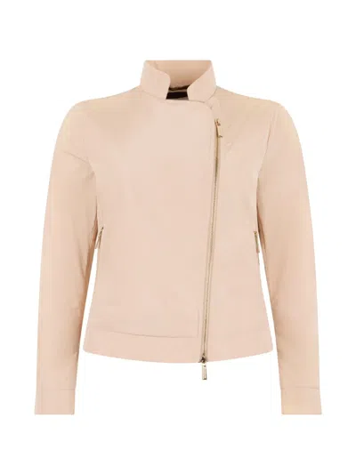 Moorer Hedy-p High-neck Off-centre-zip Jacket In Neutral