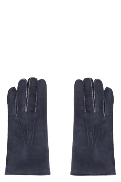 Moorer Hideko Leather Gloves In Blue