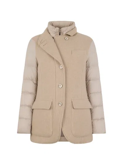 Moorer High-collar Buttoned Jacket In Brown