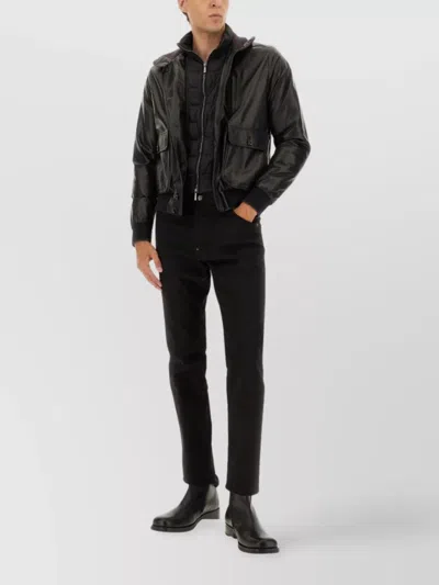 Moorer High Collar Coat Front Pockets In Black