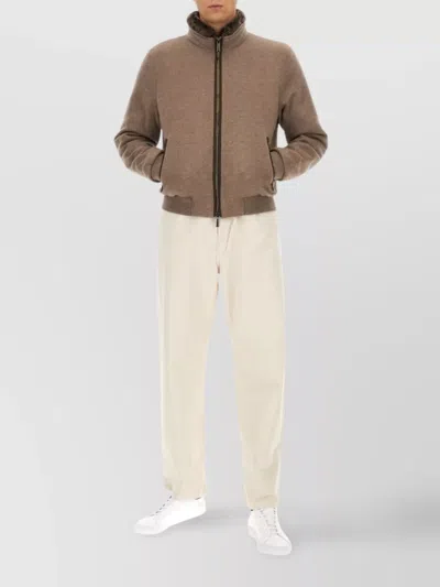 Moorer High Collar Coat Side Pockets In Brown