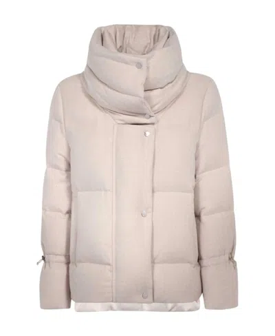 Moorer High-collar Long-sleeved Coat In Nude