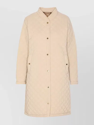 Moorer High Collar Quilted Long Length Jacket In Beige