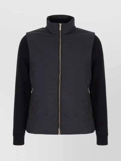Moorer High Collar Ribbed Cuffs Jacket In Black