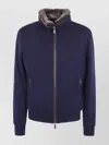 Moorer Padded Fleece Zip-up Jacket With Detachable Faux-fur Collar In Blue