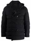 Moorer High Neck Double-breasted Parka With Detachable Hood In Black