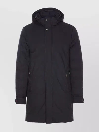 Moorer High Neck Hooded Jacket With Side Pockets In Black