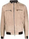 Moorer High-neck Lambskin Biker Jacket In Nude