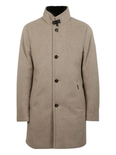 Moorer High-neck Button-up Coat In Brown