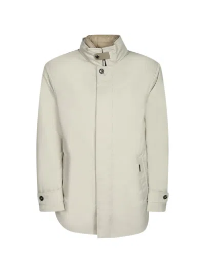Moorer High-neck Button-up Jacket In Neutral