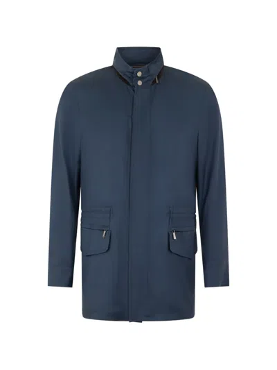 Moorer High-neck Coat In Blue