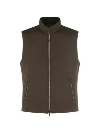 Moorer High-neck Zip-up Gilet In Brown