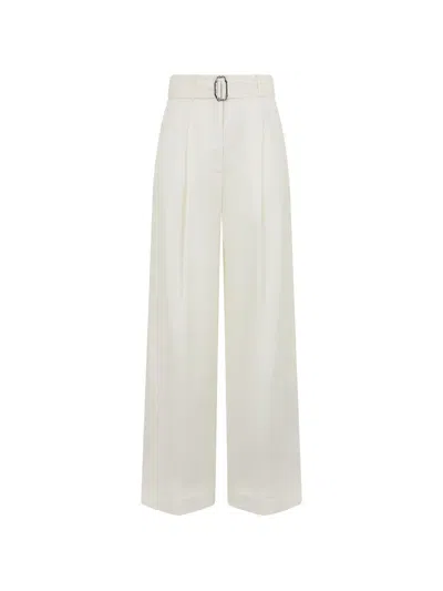 Moorer High-waisted Wide-leg Trousers In White