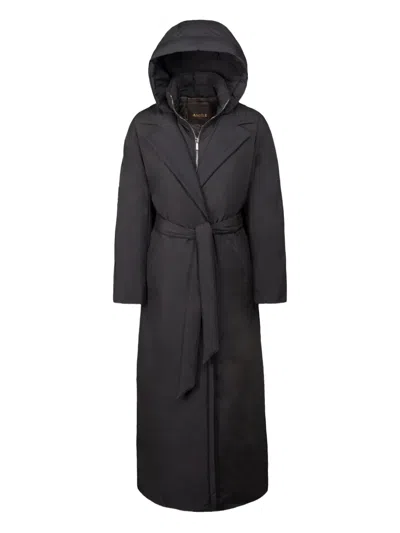 Moorer Hooded Belted Coat In Black