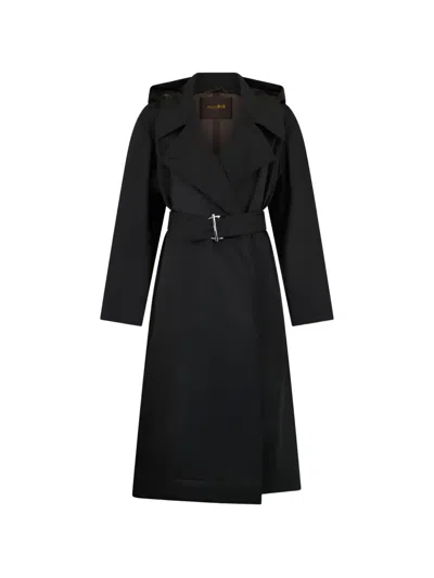 Moorer Hooded Belted Coat In Black