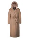 Moorer Hooded Belted Coat In Neutral