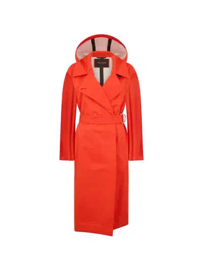 Moorer Hooded Belted Coat In Orange