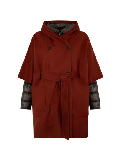 Moorer Hooded Belted Coat In Red