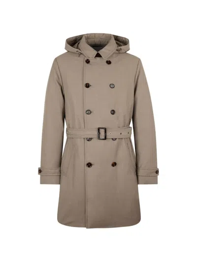 Moorer Hooded Belted Raincoat In Gray