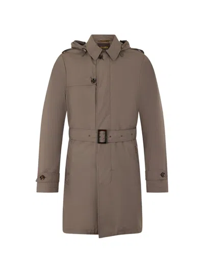 Moorer Hooded Belted Trench Coat In Neutral