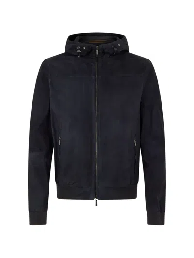 Moorer Hooded Bomber Jacket In Black