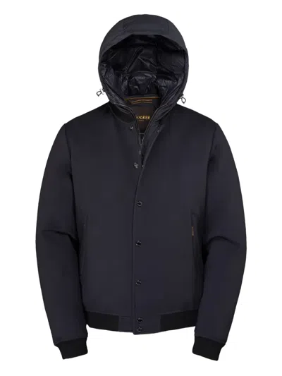 Moorer Hooded Bomber Jacket In Blue