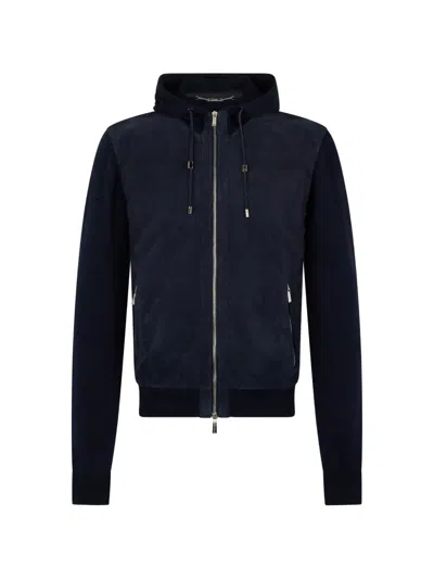 Moorer Hooded Bomber Jacket In Blue