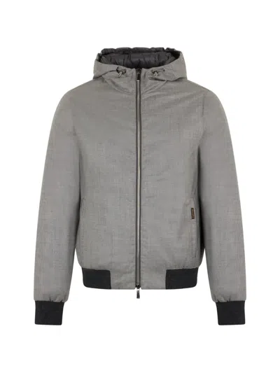 Moorer Hooded Bomber Jacket In Gray