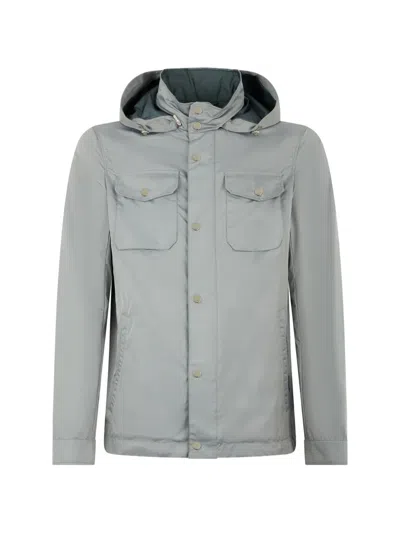 Moorer Hooded Button Jacket In Gray