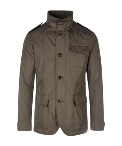 Moorer Hooded Buttoned Down Jacket In Brown