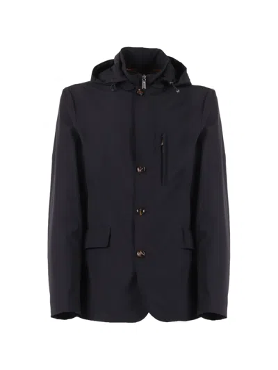 Moorer Hooded Buttoned Jacket In Blue