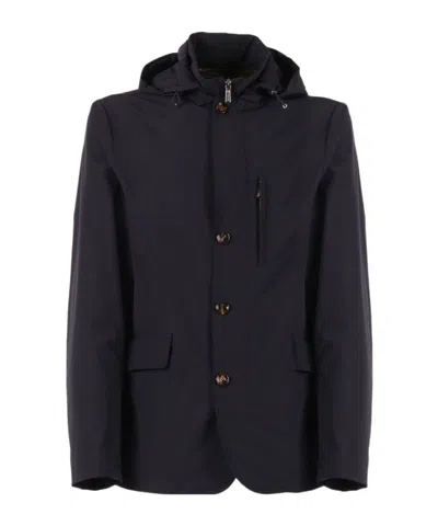 Moorer Hooded Buttoned Jacket In Blue
