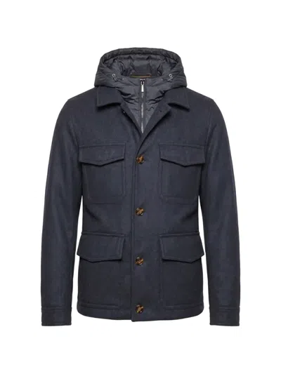 Moorer Hooded Button-fastening Jacket In Blue