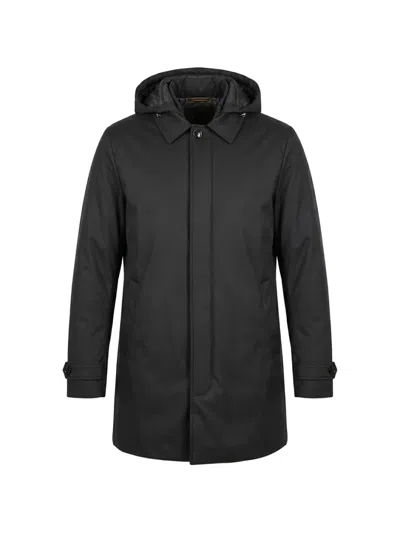 Moorer Hooded Button-up Coat In Black