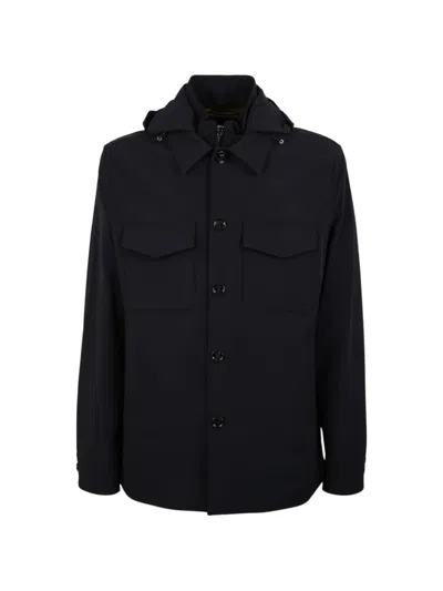 Moorer Hooded Button-up Jacket In Blue