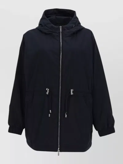 Moorer Hooded Coat Adjustable Waist Elastic Cuffs In Black