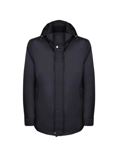 Moorer Hooded Concealed-fastening Jacket In Black