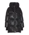 Moorer Hooded Padded Jacket With Snap Button Pockets In Black