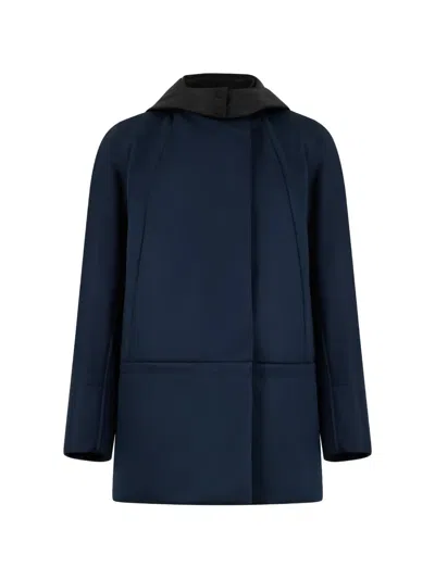 Moorer Hooded Double-breasted Coat In Blue