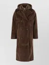 Moorer Hooded Double Breasted Down Jacket Oversized In Brown