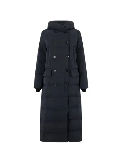 Moorer Hooded Double-breasted Coat In Blue