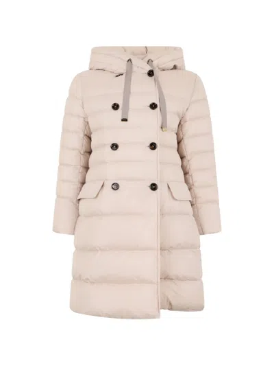 Moorer Hooded Double-breasted Coat In Neutral