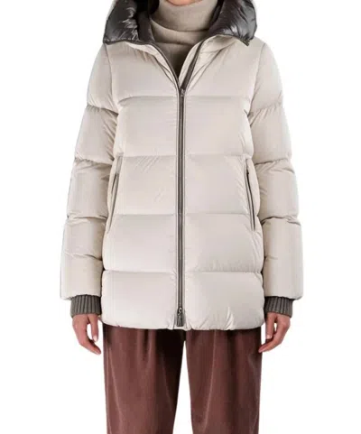 Moorer Hooded Down Coat In Stone In White