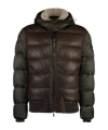 Moorer Leather-panel Hooded Puffer Jacket In Brown