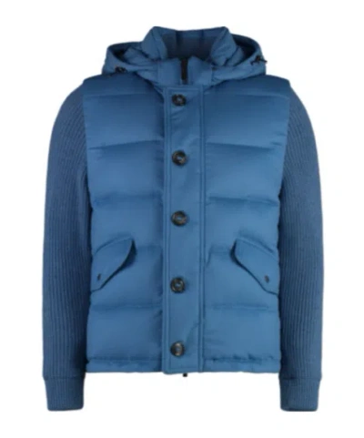MOORER FOSCOLO HOODED KNITTED-SLEEVE PUFFER JACKET