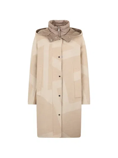 Moorer Hooded Graphic Coat In Neutral
