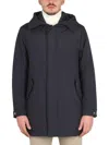 Moorer Hooded Casual Jacket With Concealed Zipper In Blue