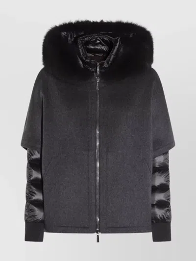 Moorer Hooded Jackets With Fur Trim And Quilted Sleeves In Gray