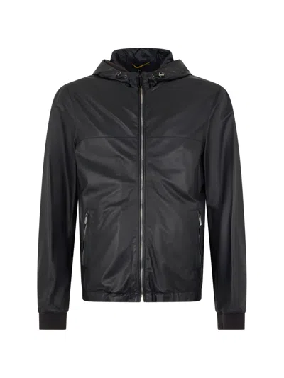 Moorer Hooded Leather Jacket In Black