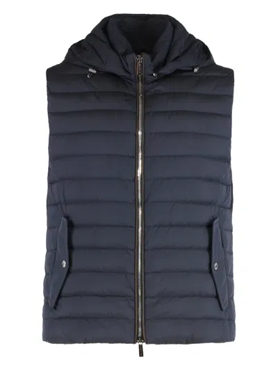 Moorer Hooded Padded Gilet In Blue